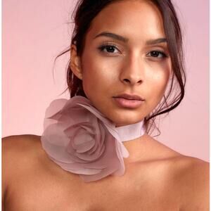 Cynthia Rowley Women's Organza Flower Tie Necklace Belt Sash NWT 298 beige